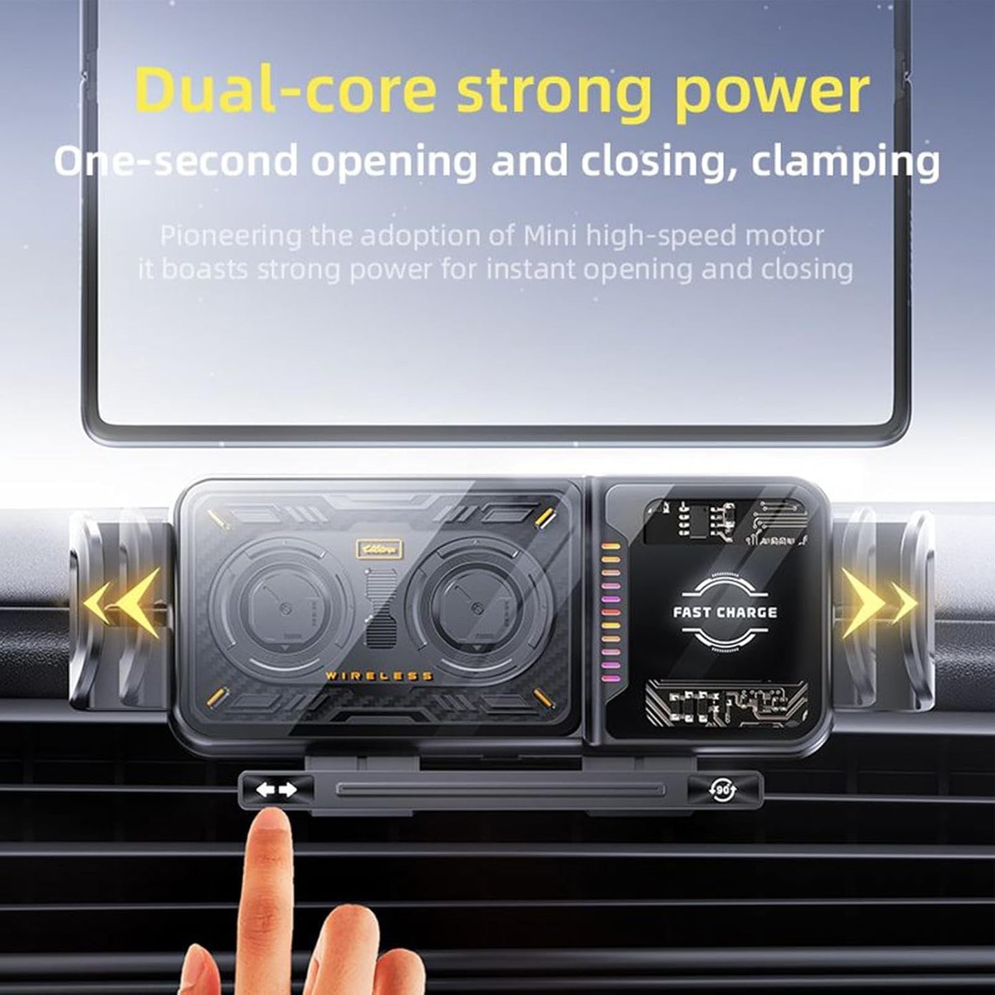 SPBTAR 15W Wireless Car Charger Mount, Auto Clamping Phone Holder with LED Indicator, Qi Fast Charging, 90° Rotation, Air Vent Clip Mount, Compatible with iPhone, Samsung & Qi Devices