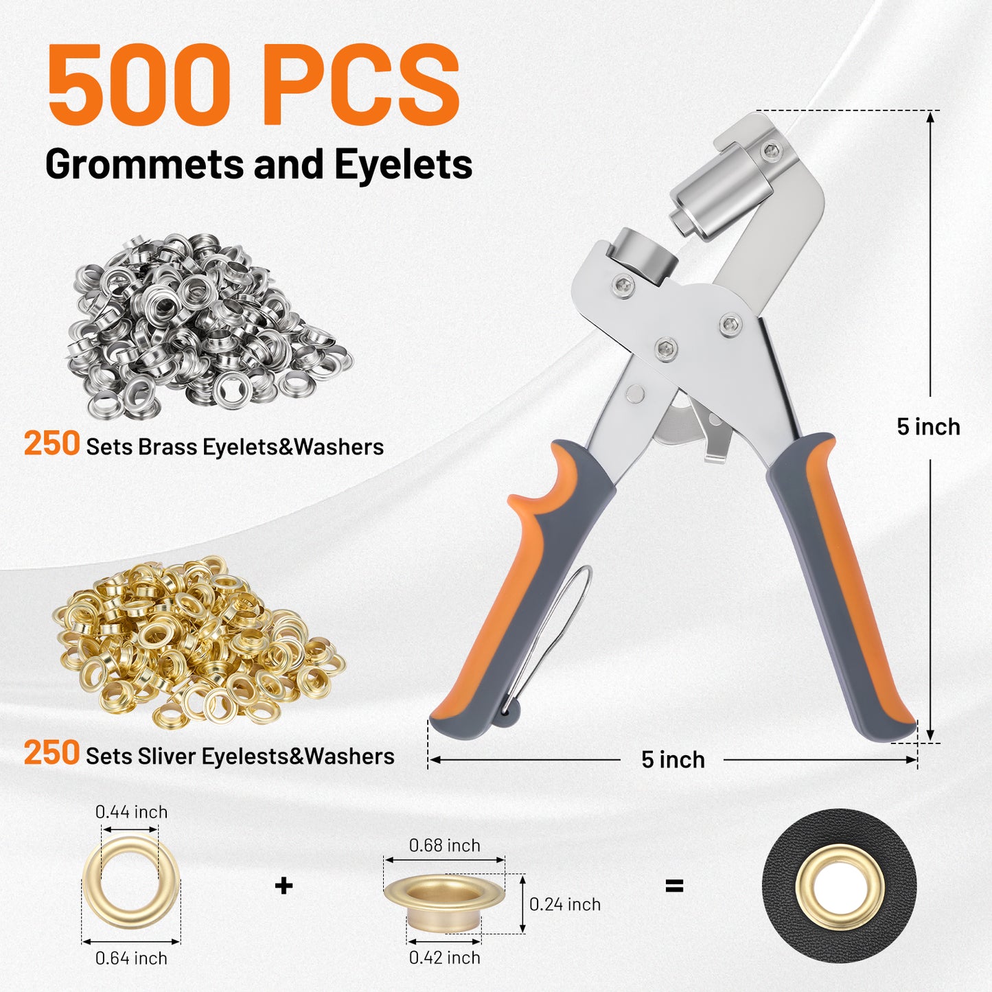 SPBTA Grommet Tool Kit, 3/8 Inch Grommet Kit with 500pcs Grommets Eyelet Plier Set, Handheld Eyelet Hole Punch Pliers Grommet Press Kits for Fabric Tarps Leather