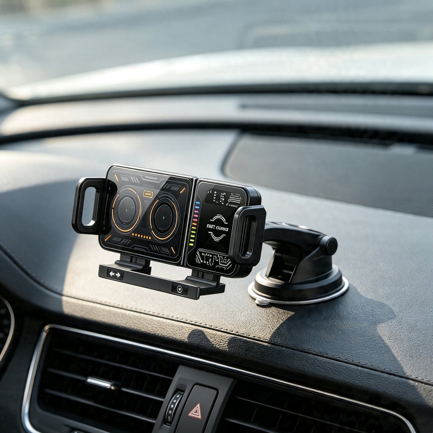 SPBTAR 15W Wireless Car Charger Mount, Auto Clamping Phone Holder with Suction Cup & LED Indicator, Qi Fast Charging, 90° Rotation, Windshield & Dashboard Mount, Compatible with iPhone, Samsung & Qi