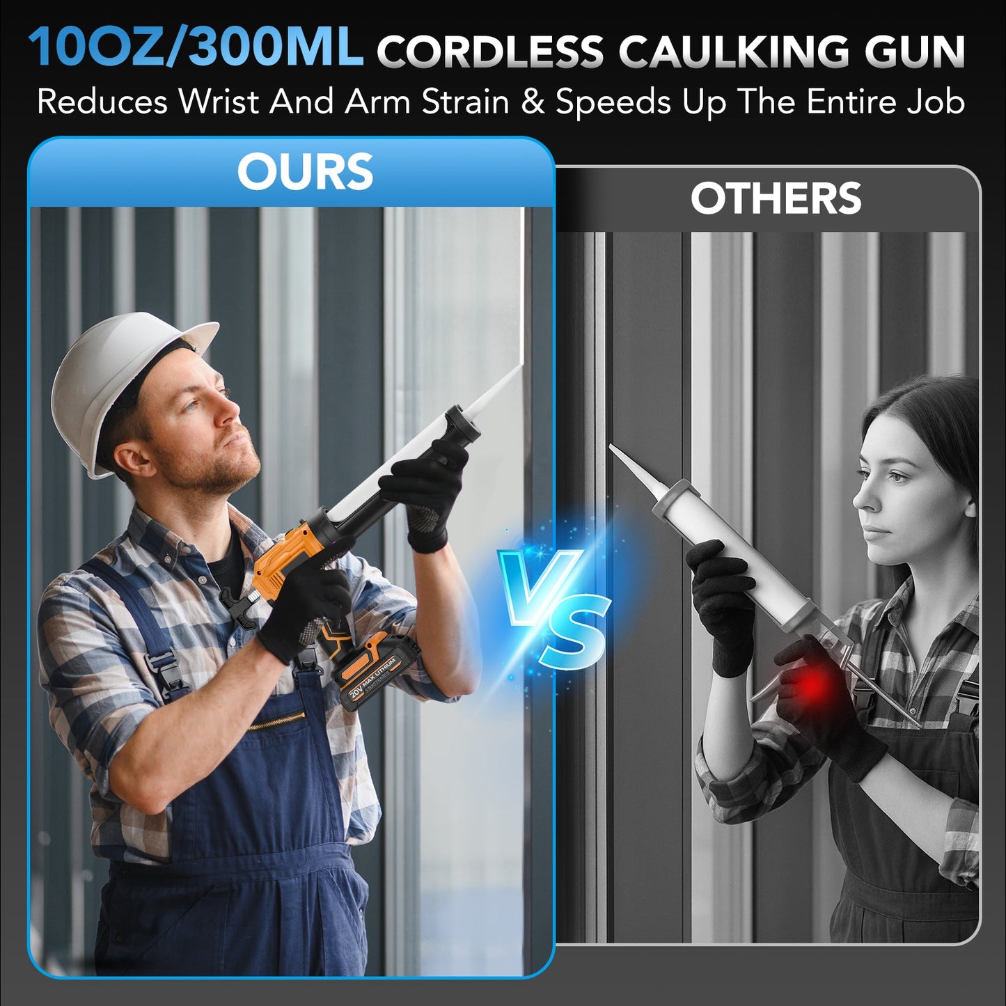 SPBTAR Cordless Caulking Gun Kit, 10oz 20V Sealant Tool with 2 Batteries, 4-Speed Control, High-Thrust Power, LED Light, Drip-Free Design