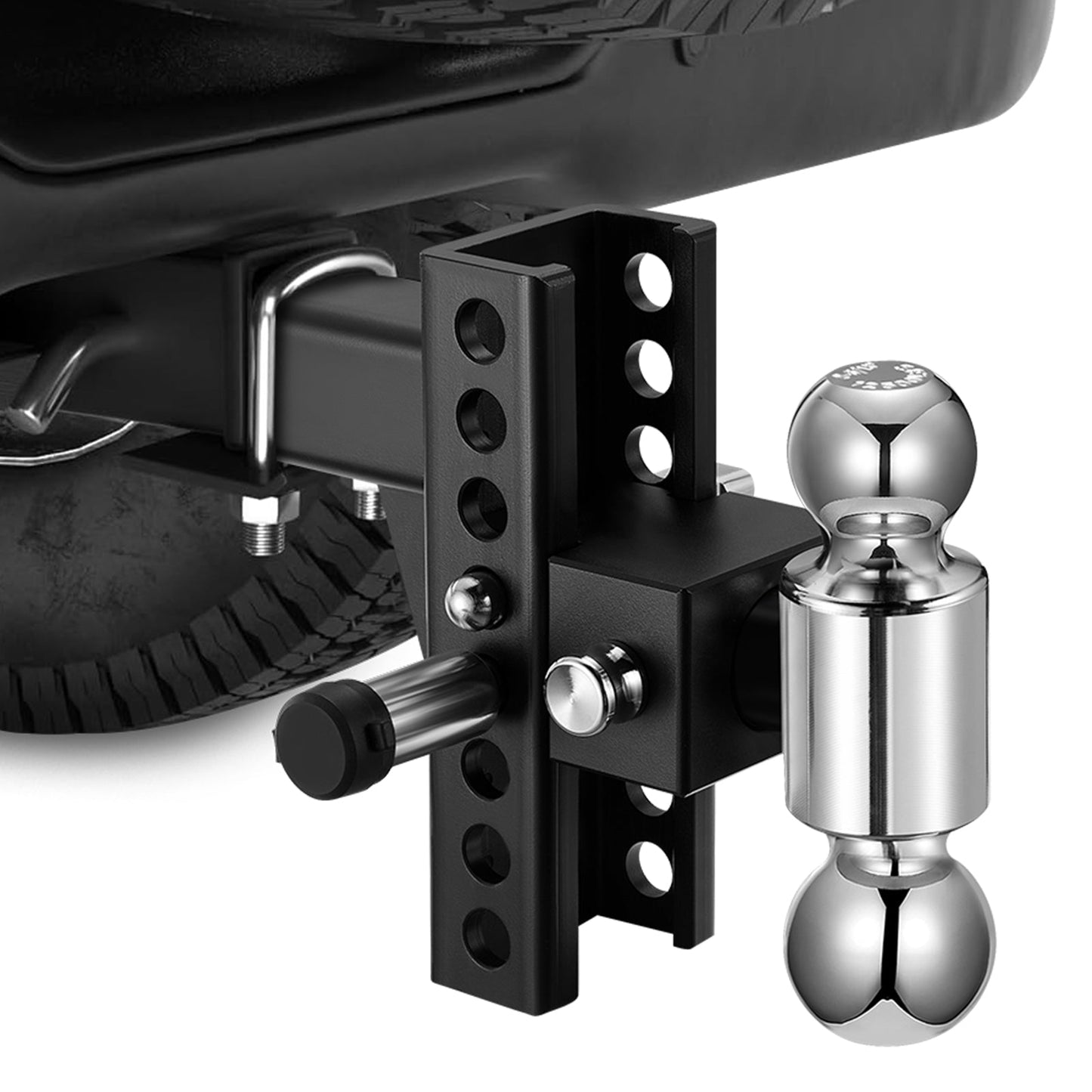 SPBTAR Heavy Duty Adjustable Trailer Hitch for 2" Receiver, 20,000 lbs GTW Aluminum Drop Hitch with 6" Drop/Rise, Dual Ball Mount (2" & 2-5/16") and 2 Anti-Theft Locking Pins