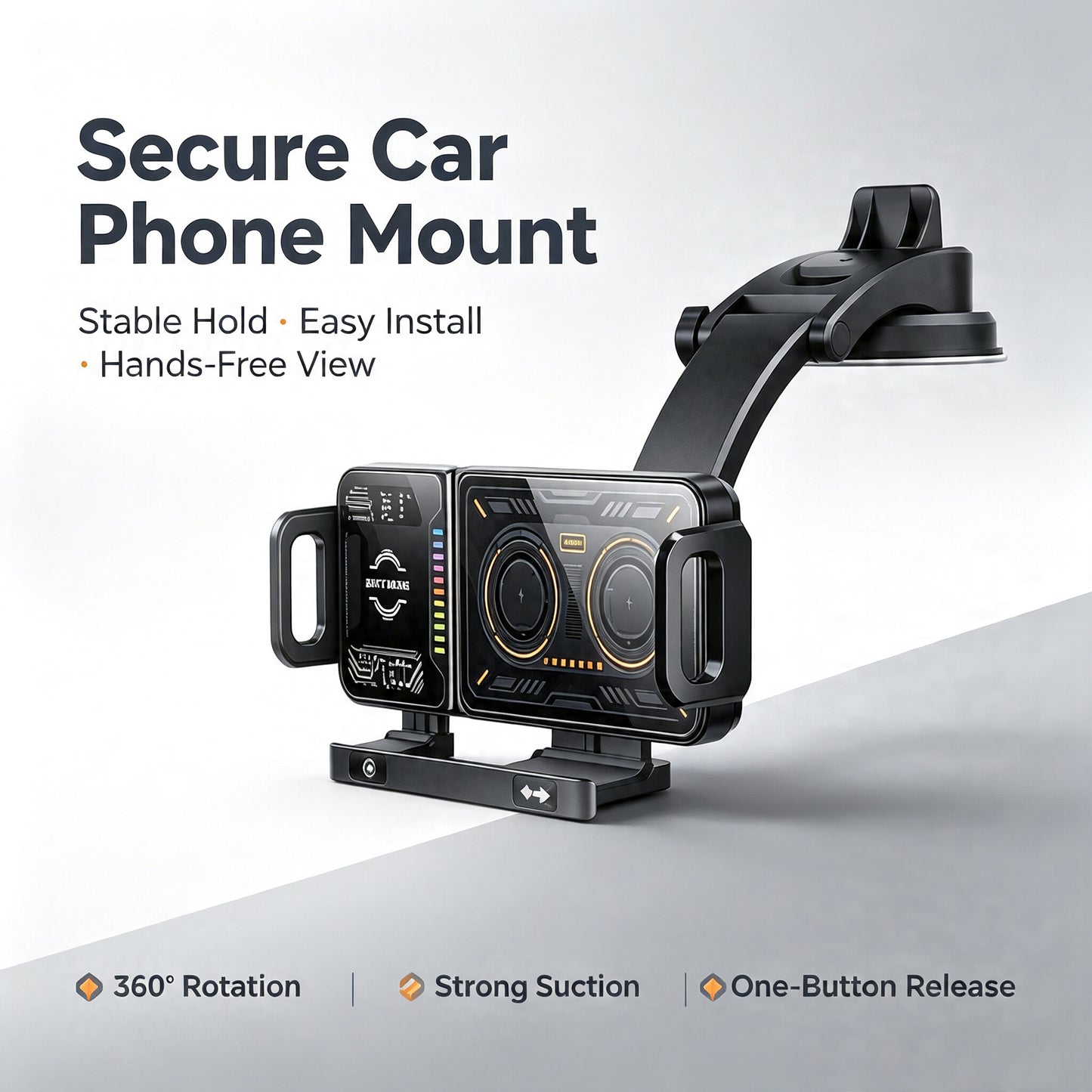 SPBTAR 15W Wireless Car Charger Mount, Auto Clamping Phone Holder with Suction Cup & LED Indicator, Qi Fast Charging, 90° Rotation, Windshield & Dashboard Mount, Compatible with iPhone, Samsung & Qi