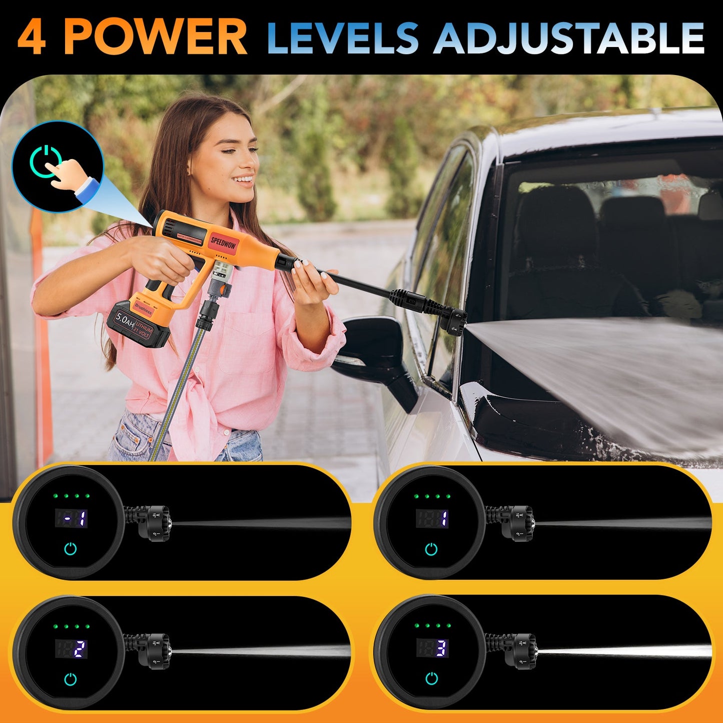 SPBTAR Cordless Pressure Washer, 1500 PSI 3.4 GPM Portable High Pressure Cleaner with Brushless Motor, 6-in-1 Adjustable Nozzle, Power Washer for Car, RV, Deck, Yard