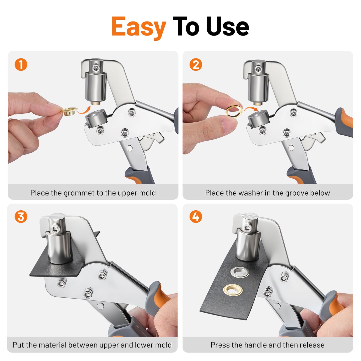 SPBTA Grommet Tool Kit, 3/8 Inch Grommet Kit with 500pcs Grommets Eyelet Plier Set, Handheld Eyelet Hole Punch Pliers Grommet Press Kits for Fabric Tarps Leather