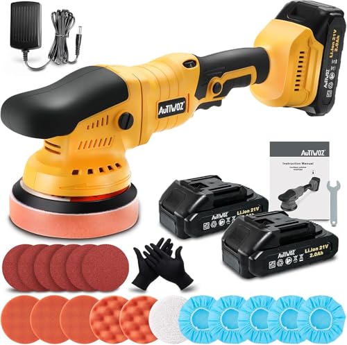 SPBTAR Cordless Polisher Kit, 21V Dual-Handle Buffer with 2×4.0Ah Batteries, Variable Speed, Complete Car Detailing Set with Foam Pads, Wool Pads & Storage Bag