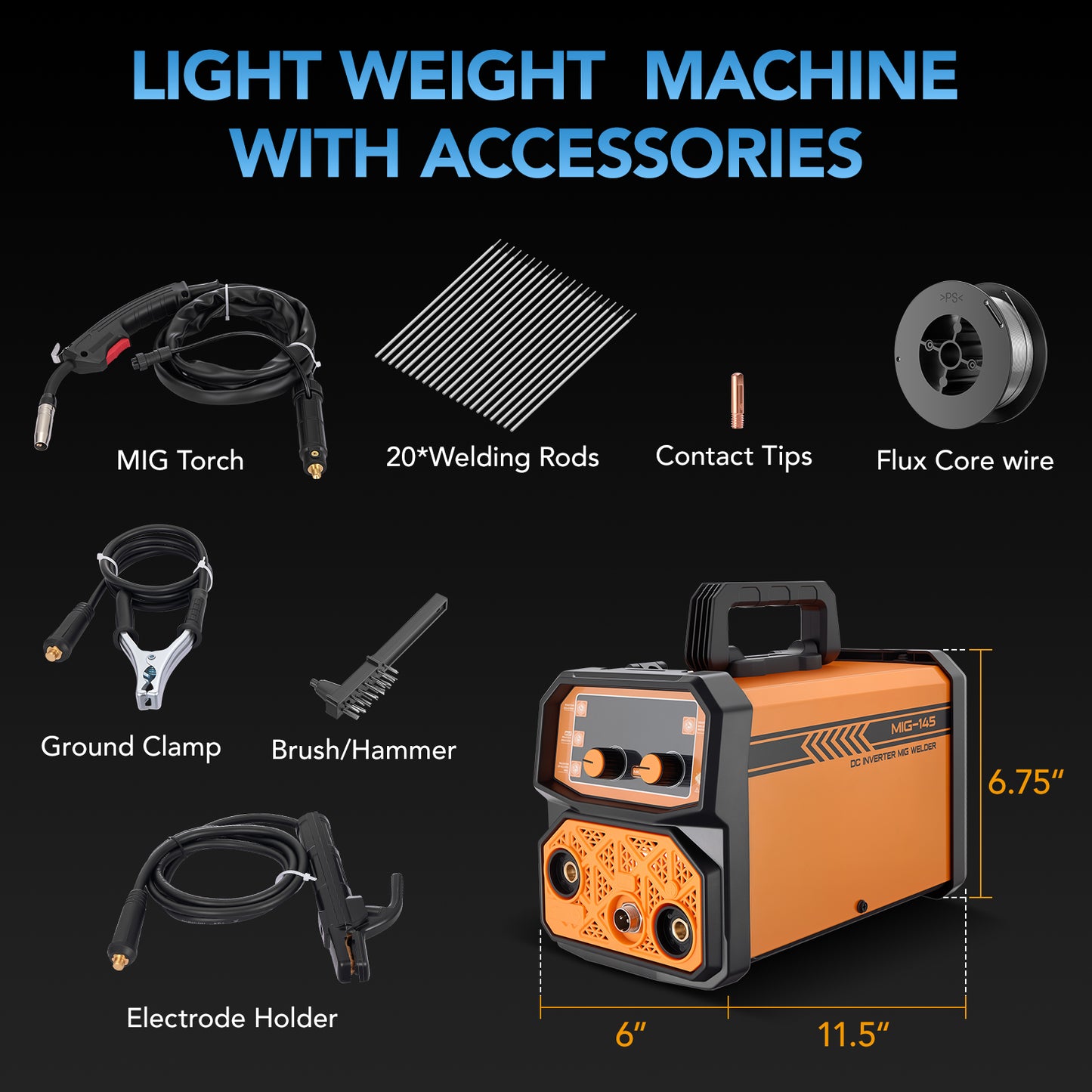 145 Amp 4-in-1 MIG Welder, 110V Flux Core Welder with MIG, Lift TIG, and Stick Functions, IGBT Inverter, for Steel, Stainless, and Alloy, Ideal for Home DIY, Auto Repair & Metal Projects