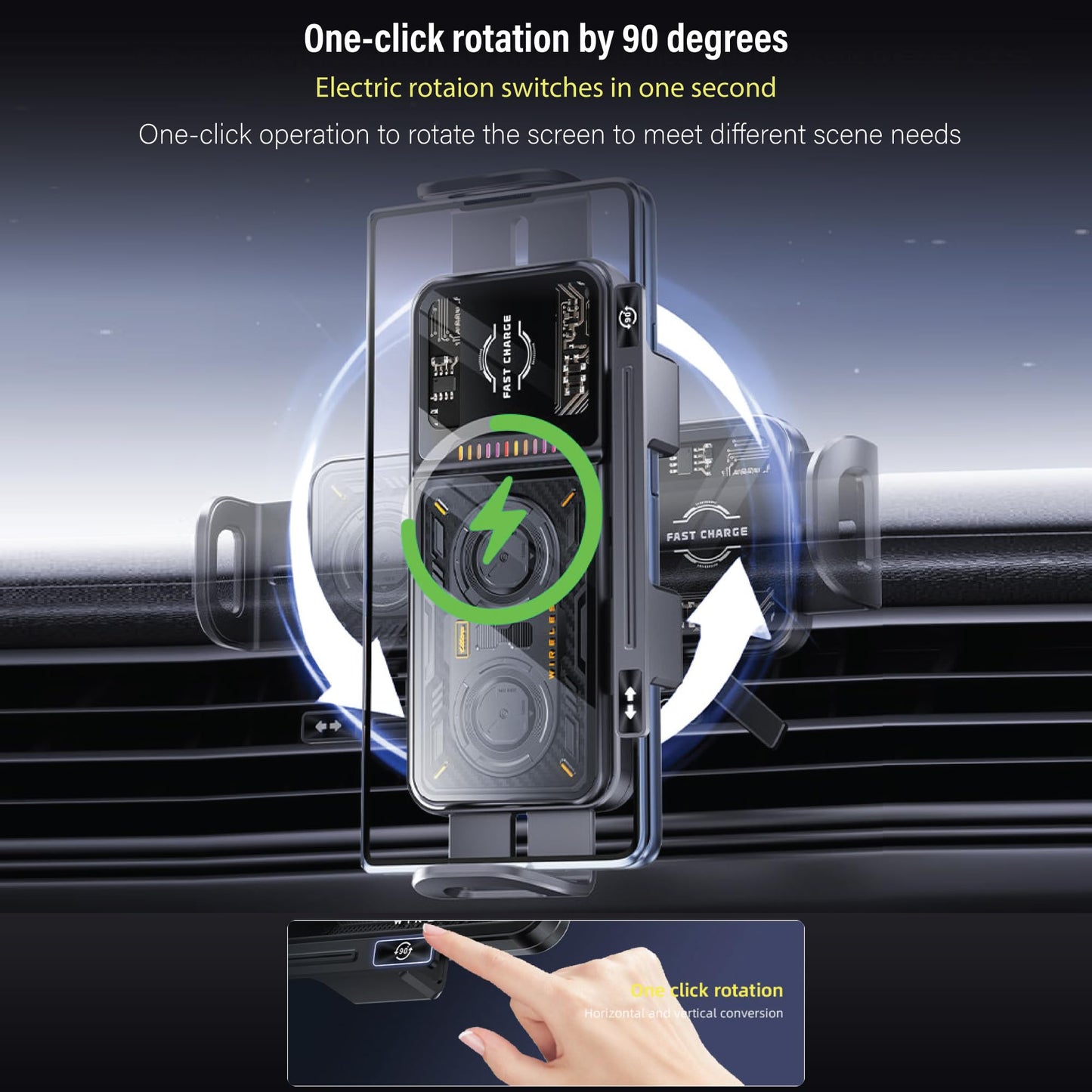 SPBTAR 15W Wireless Car Charger Mount, Auto Clamping Phone Holder with LED Indicator, Qi Fast Charging, 90° Rotation, Air Vent Clip Mount, Compatible with iPhone, Samsung & Qi Devices