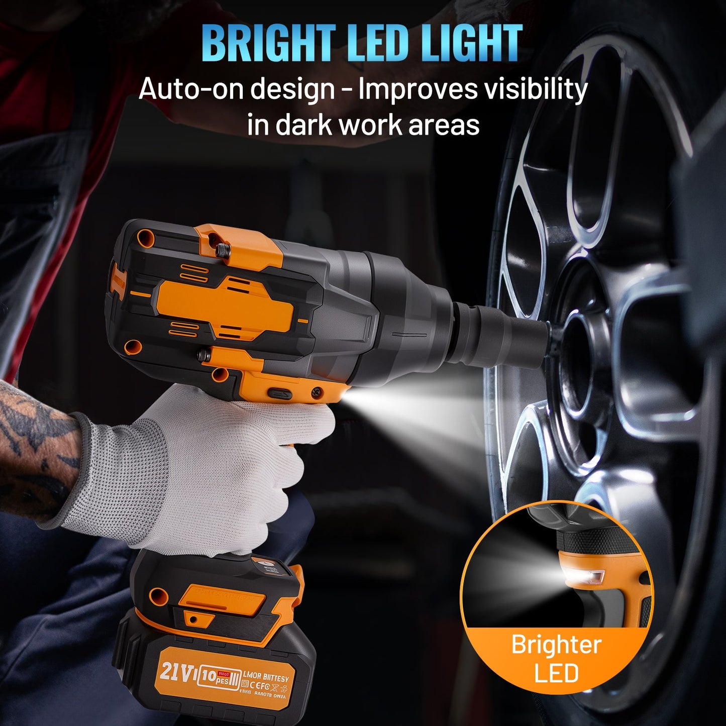 SPBTAR 3/4" Cordless Impact Wrench Kit, 2100N·m High Torque Brushless Motor, 21V 4.0Ah x2 Battery, 12PCS Socket Set for Car, Truck, RV, Farm & DIY