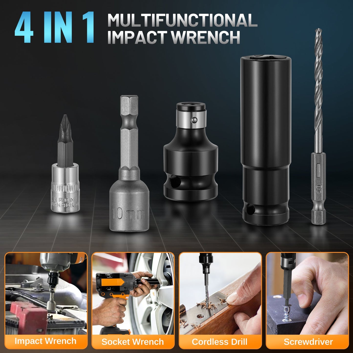 SPBTAR 1/2" Cordless Impact Wrench Kit, 1000N·m Brushless Motor, 21V 4.0Ah x2 Battery, 45PCS Socket & Drill Set for Car, Truck, RV, DIY
