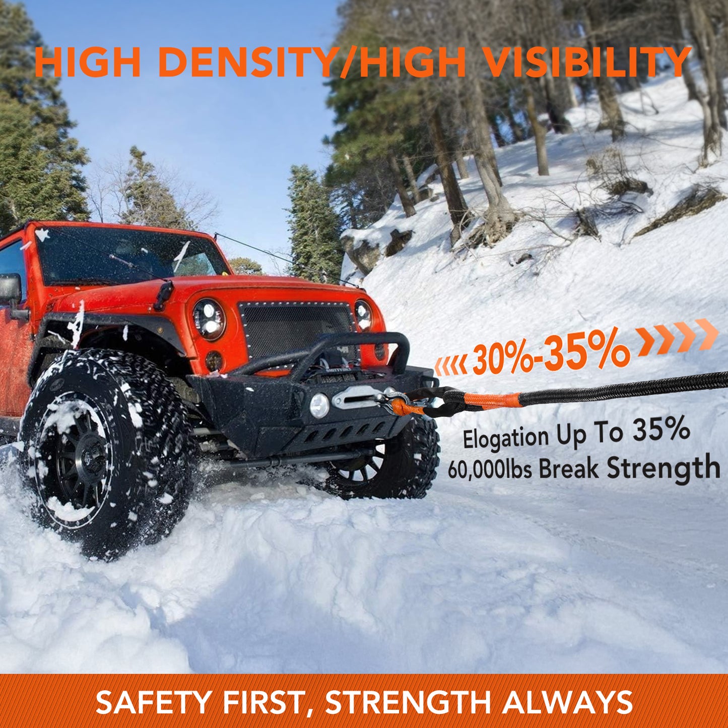 SPBTAR Kinetic Recovery Tow Rope, 1.26" x 30FT 60000LBS with Two Soft Shackles Heavy Duty Off Road Snatch Strap, 35% High Elasticity Recovery Strap Kit for Truck, Tractor, Car, ATV, UTV, Jeep