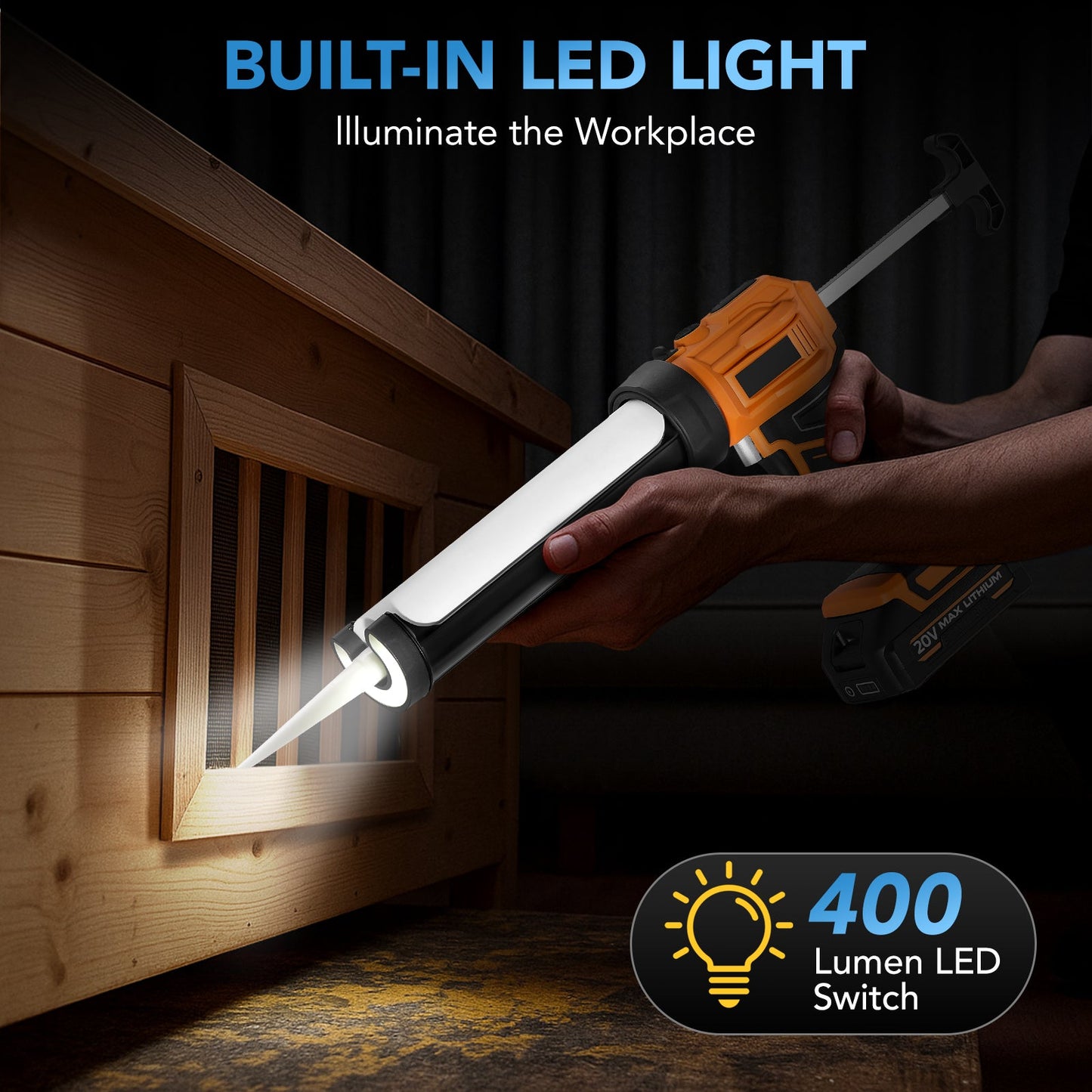 SPBTAR Cordless Caulking Gun Kit, 10oz 20V Sealant Tool with 2 Batteries, 4-Speed Control, High-Thrust Power, LED Light, Drip-Free Design