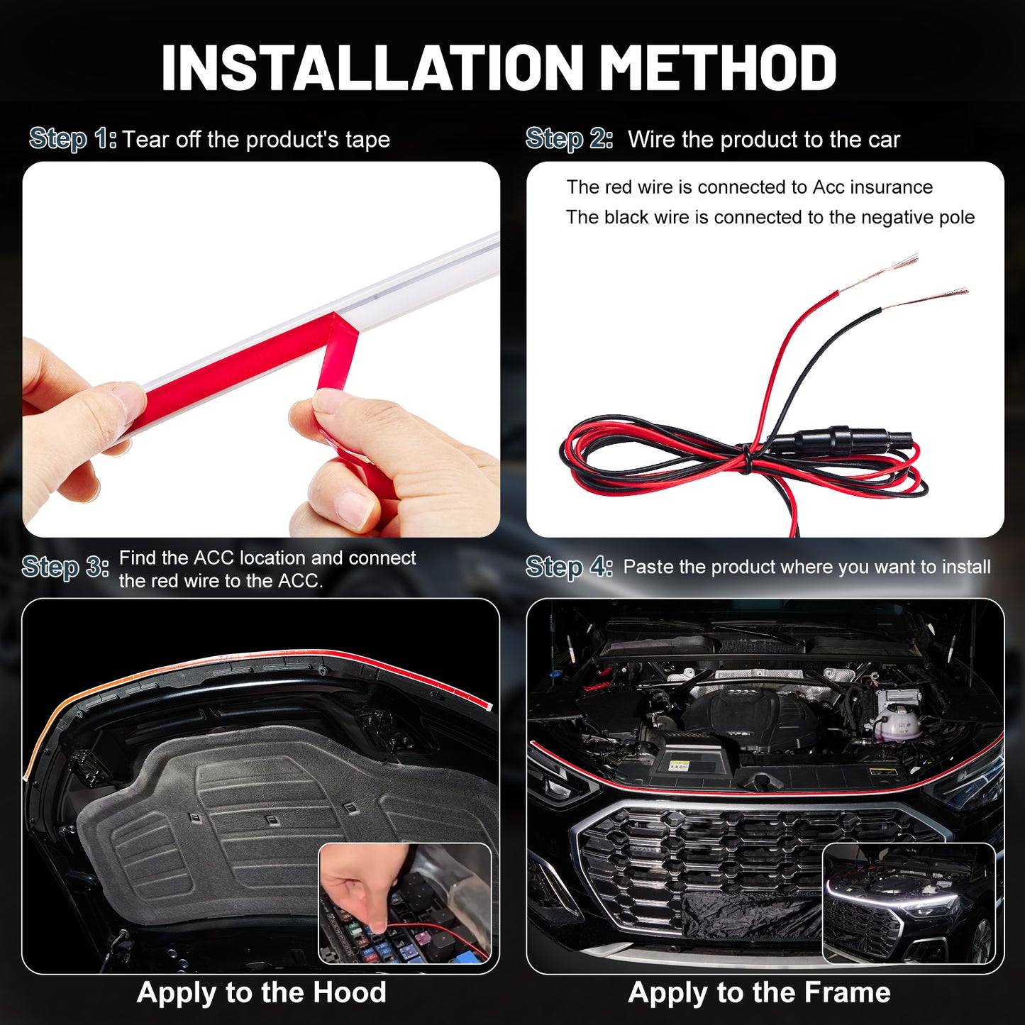 SPBTAR 71" Car Led Lights, LED Car Hood Lights Exterior Waterproof RGB Light for Car,Universal Engine Cover Decoration Accessories for Cars (White)