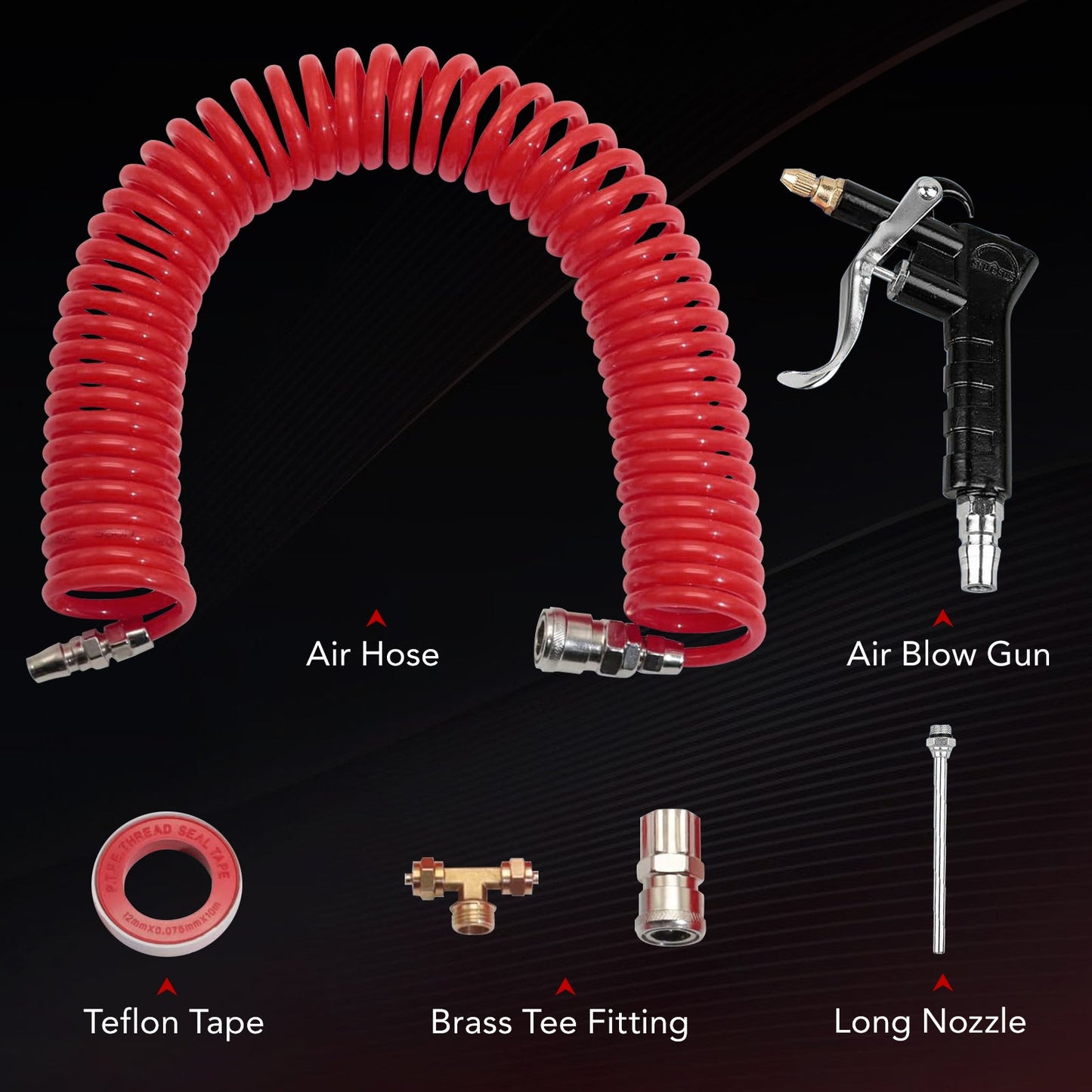 SPBTAR Heavy Duty Air Blow Gun Kit with 30FT Recoil Hose, 2 Interchangeable Nozzles, 180 PSI High Pressure, Quick Connect Truck Cab Cleaning Tool