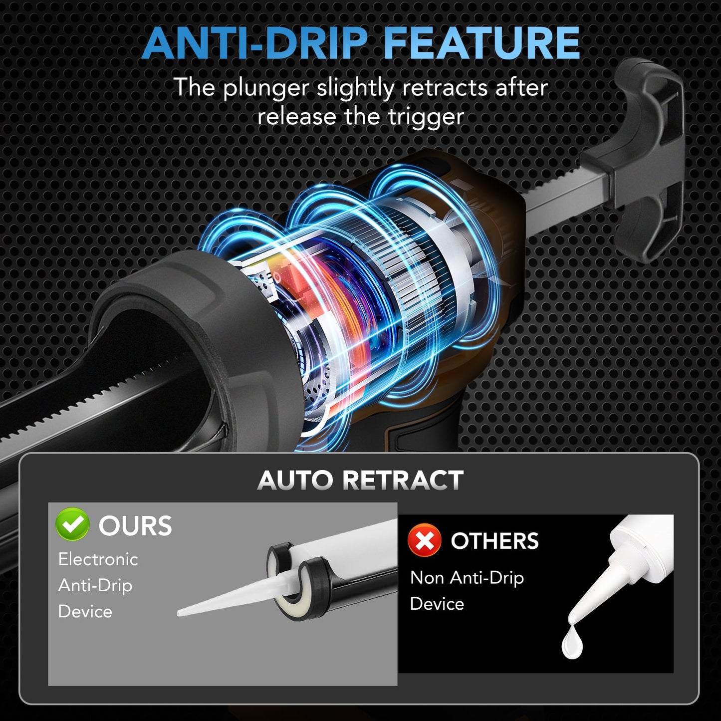 SPBTAR Cordless Caulking Gun Kit, 10oz 20V Sealant Tool with 2 Batteries, 4-Speed Control, High-Thrust Power, LED Light, Drip-Free Design