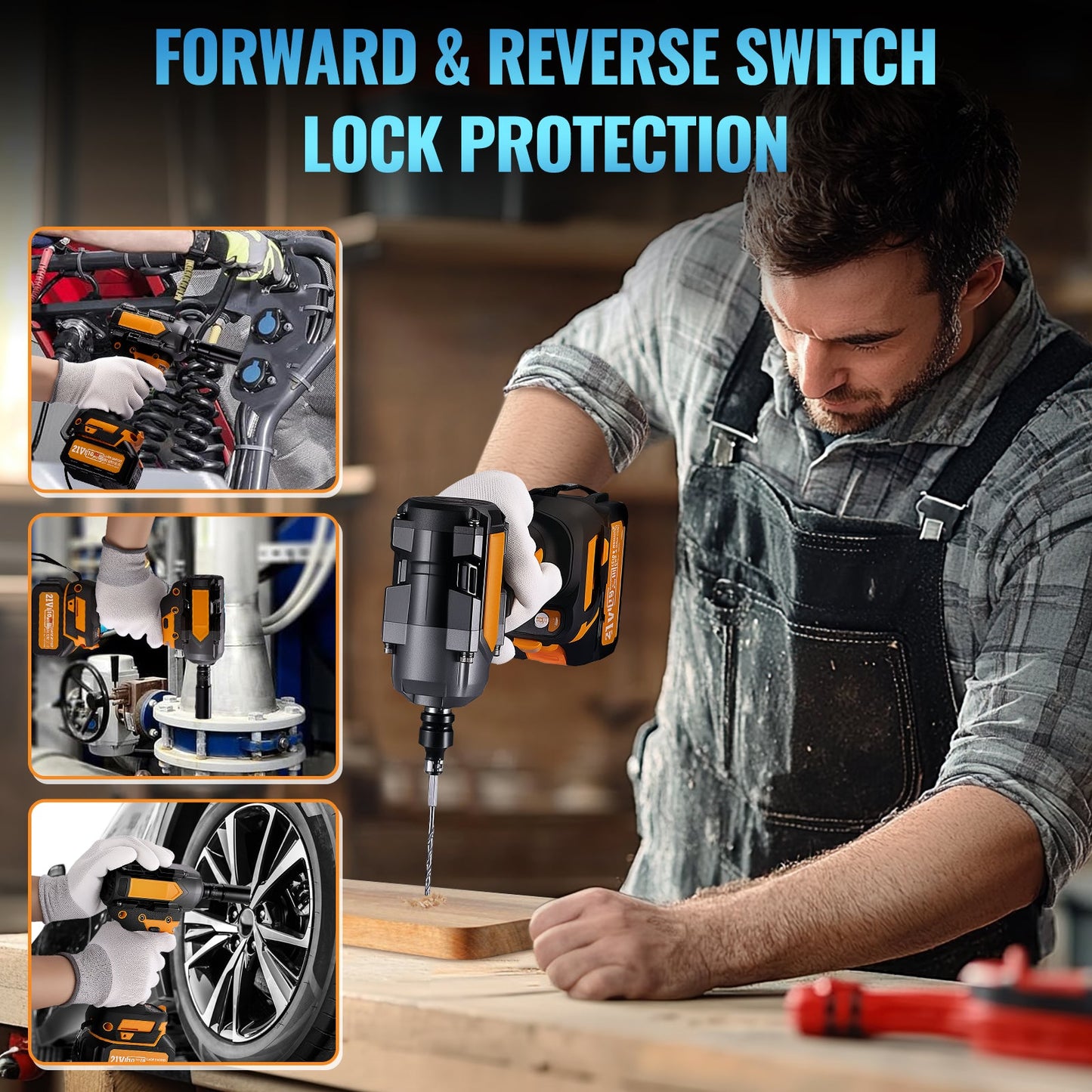 SPBTAR 1/2" Cordless Impact Wrench Kit, 1000N·m Brushless Motor, 21V 4.0Ah x2 Battery, 45PCS Socket & Drill Set for Car, Truck, RV, DIY