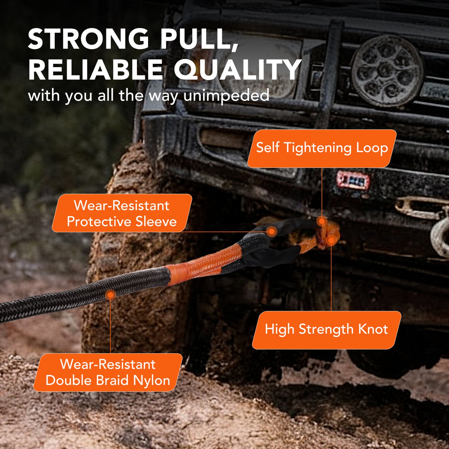 SPBTAR Kinetic Recovery Tow Rope, 1" x 30FT 50000LBS with Two Soft Shackles Heavy Duty Off Road Snatch Strap, 35% High Elasticity Recovery Strap Kit for Truck, Tractor, Car, ATV, UTV, Jeep