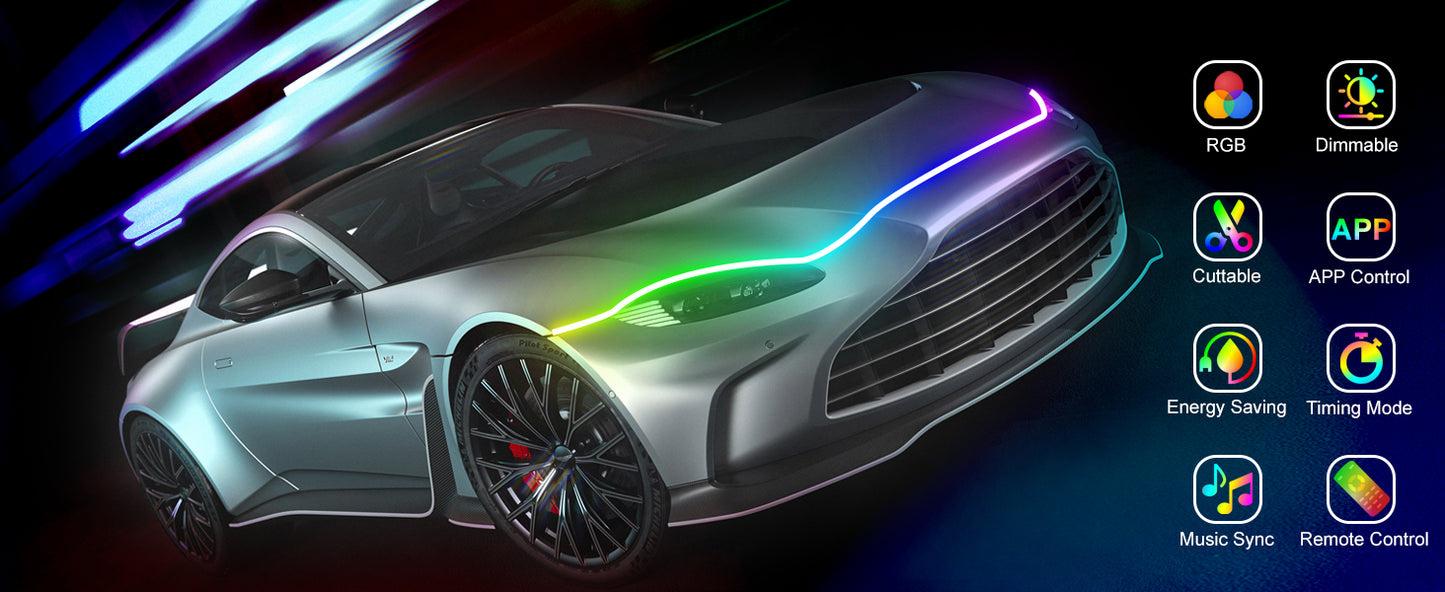 SPBTAR 71" Car Led Lights, Multicolor LED Car Hood Lights Exterior Waterproof RGB Light for Car with APP & Remote Control