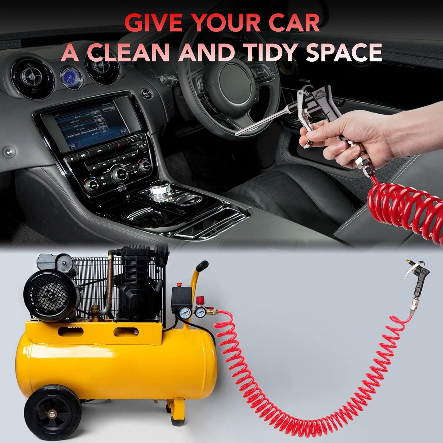 SPBTAR Heavy Duty Air Blow Gun Kit with 30FT Recoil Hose, 2 Interchangeable Nozzles, 180 PSI High Pressure, Quick Connect Truck Cab Cleaning Tool
