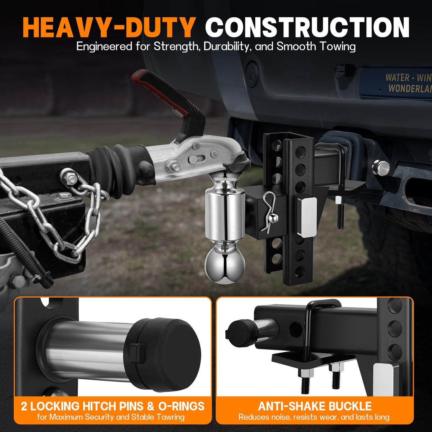 SPBTAR Heavy Duty Adjustable Trailer Hitch for 2" Receiver, 20,000 lbs GTW Aluminum Drop Hitch with 6" Drop/Rise, Dual Ball Mount (2" & 2-5/16") and 2 Anti-Theft Locking Pins