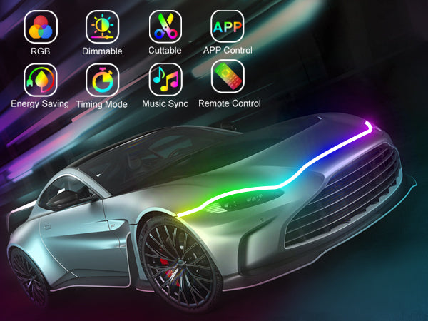 SPBTAR 71" Car Led Lights, Multicolor LED Car Hood Lights Exterior Waterproof RGB Light for Car with APP & Remote Control