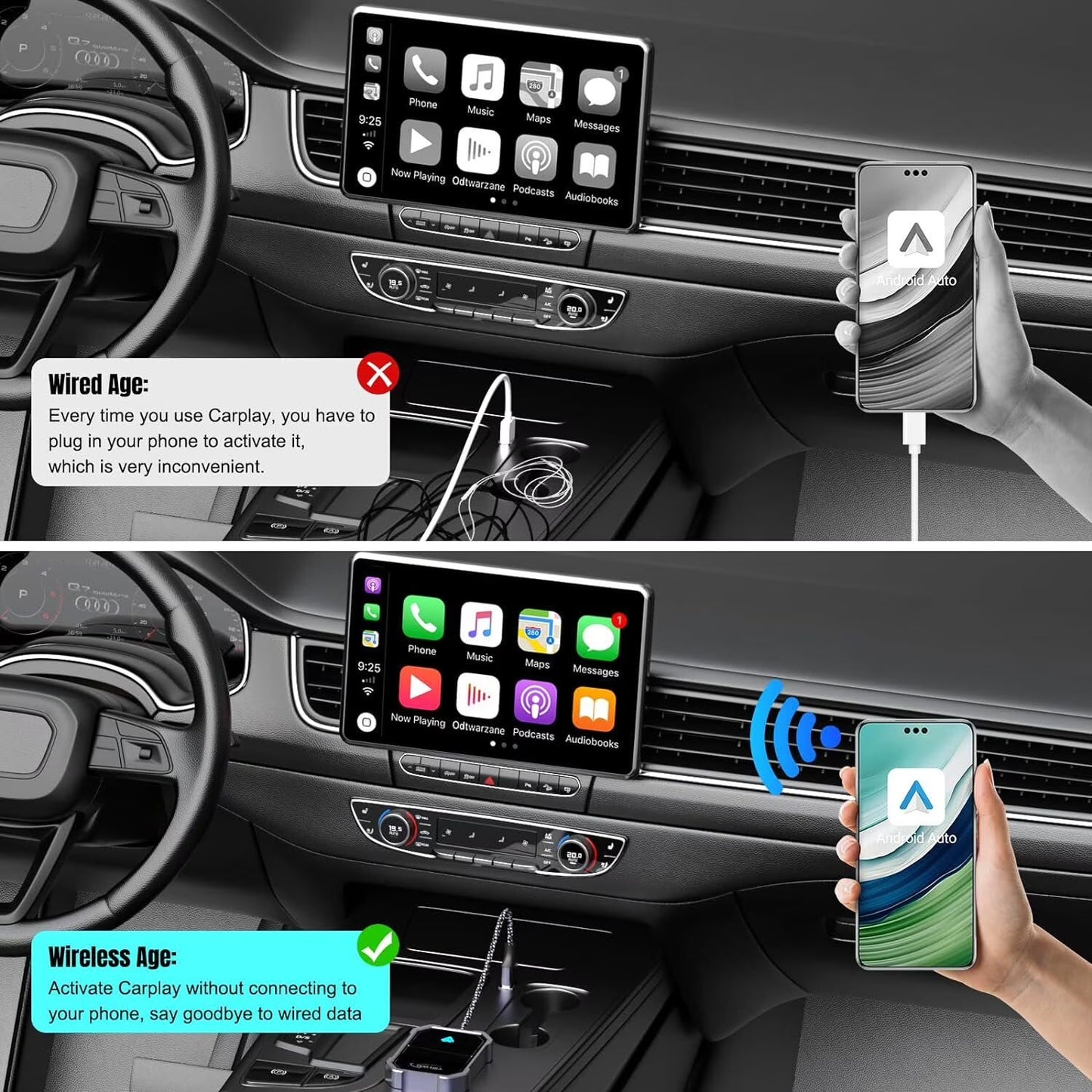 SPBTAR Wireless Carplay Adapter for Cars - Plug and Play USB A/C Dongle Converts Wired to Wireless Carplay, Compatible with Factory Wired Carplay Models (2016+), iOS, Aluminum Alloy