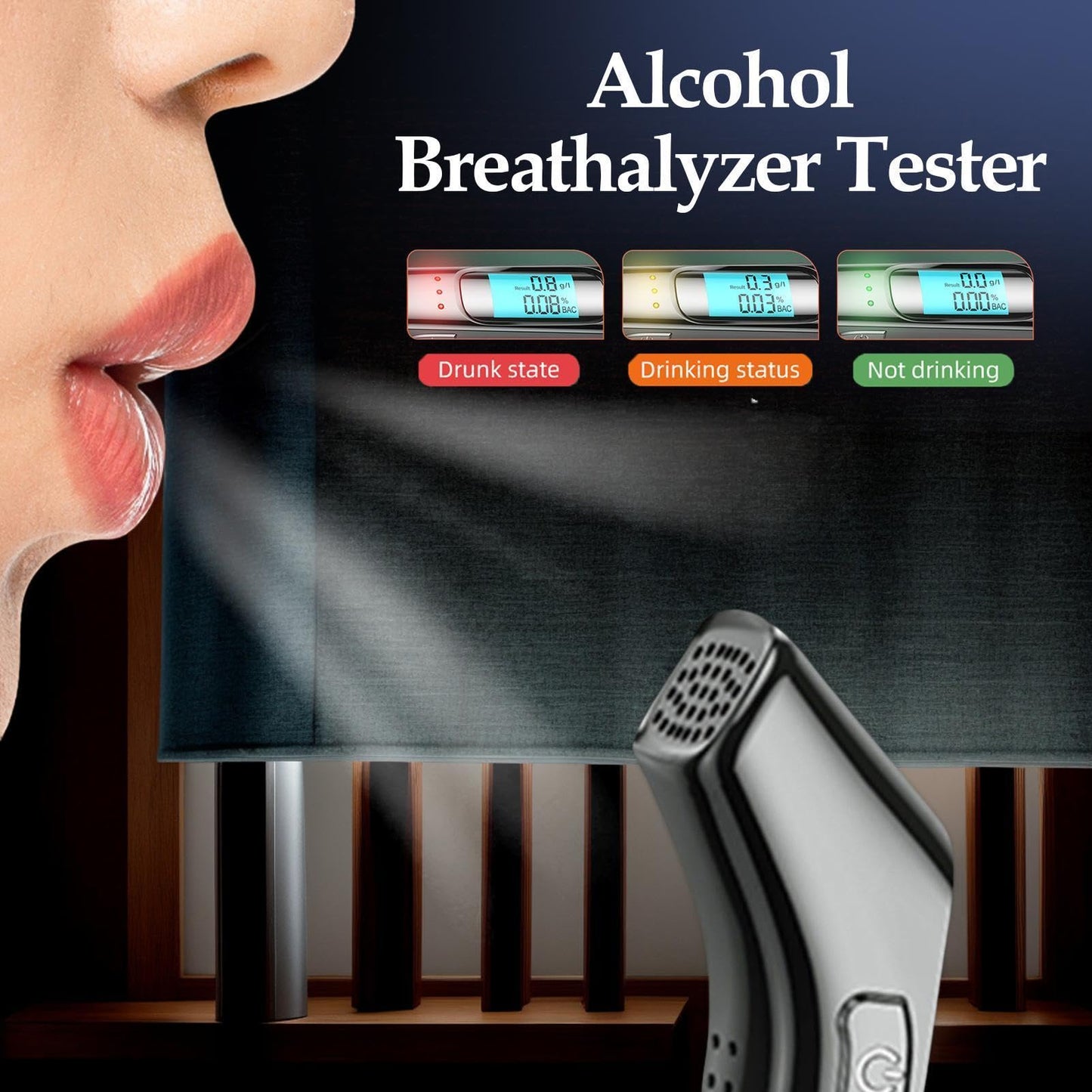 SPBTAR Breathalyzer, Non-Contact Professional Alcohol Tester with LCD Digital Display & 3-Color Warning System, High-Precision Portable Breath Alcohol Detector for Personal, Home and Party Use