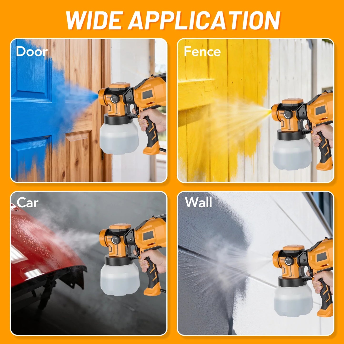 SPBTAR HVLP Paint Sprayer - 550W Electric Spray Gun with 1500ML Cup & 10 Disposable Cups, 3 Brass Nozzles & Spray Patterns for Furniture, Fence, Wall & DIY Painting