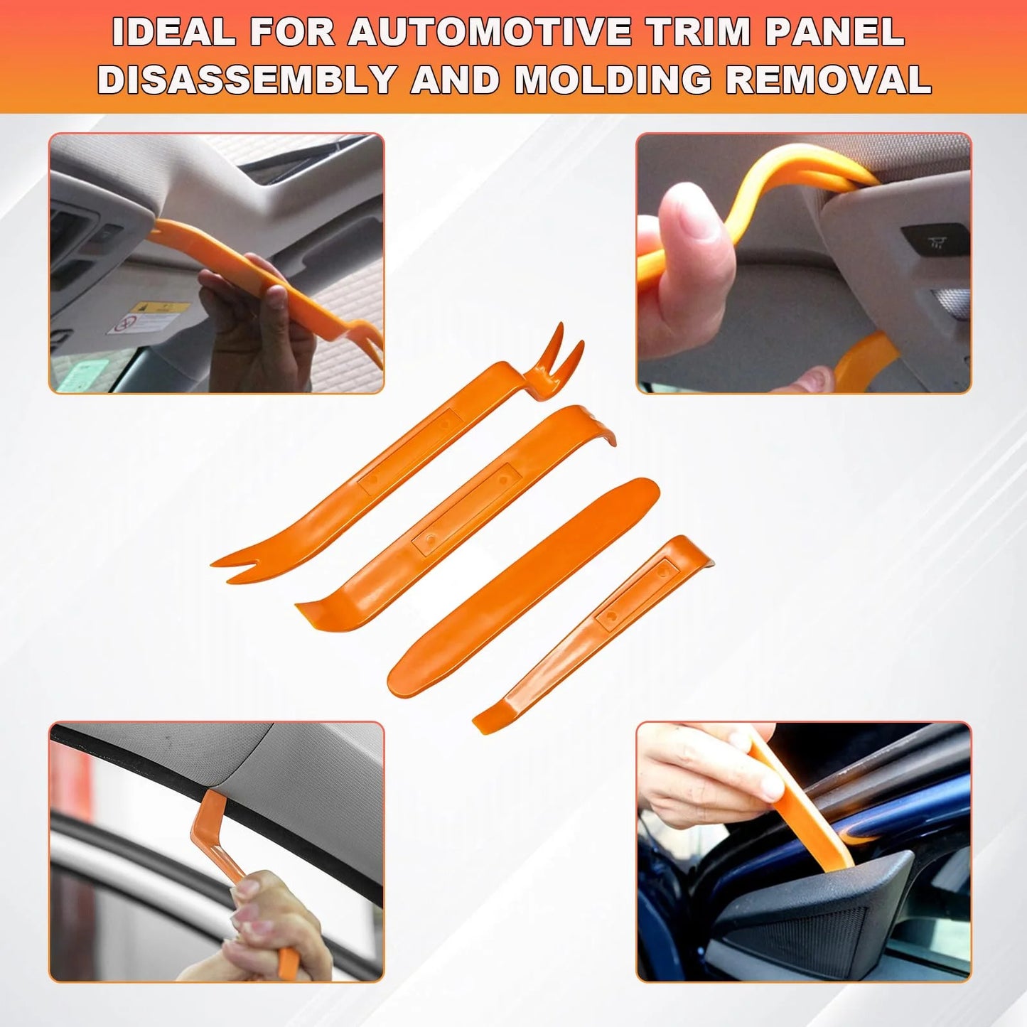SPBTAR 5Pcs Auto Trim Removal Tool Kit, No-Scratch Pry Tool Set for Car Panel Radio Dashboard Door Clip & Audio Stereo Installation, Non-Marring Nylon Tools (Orange)
