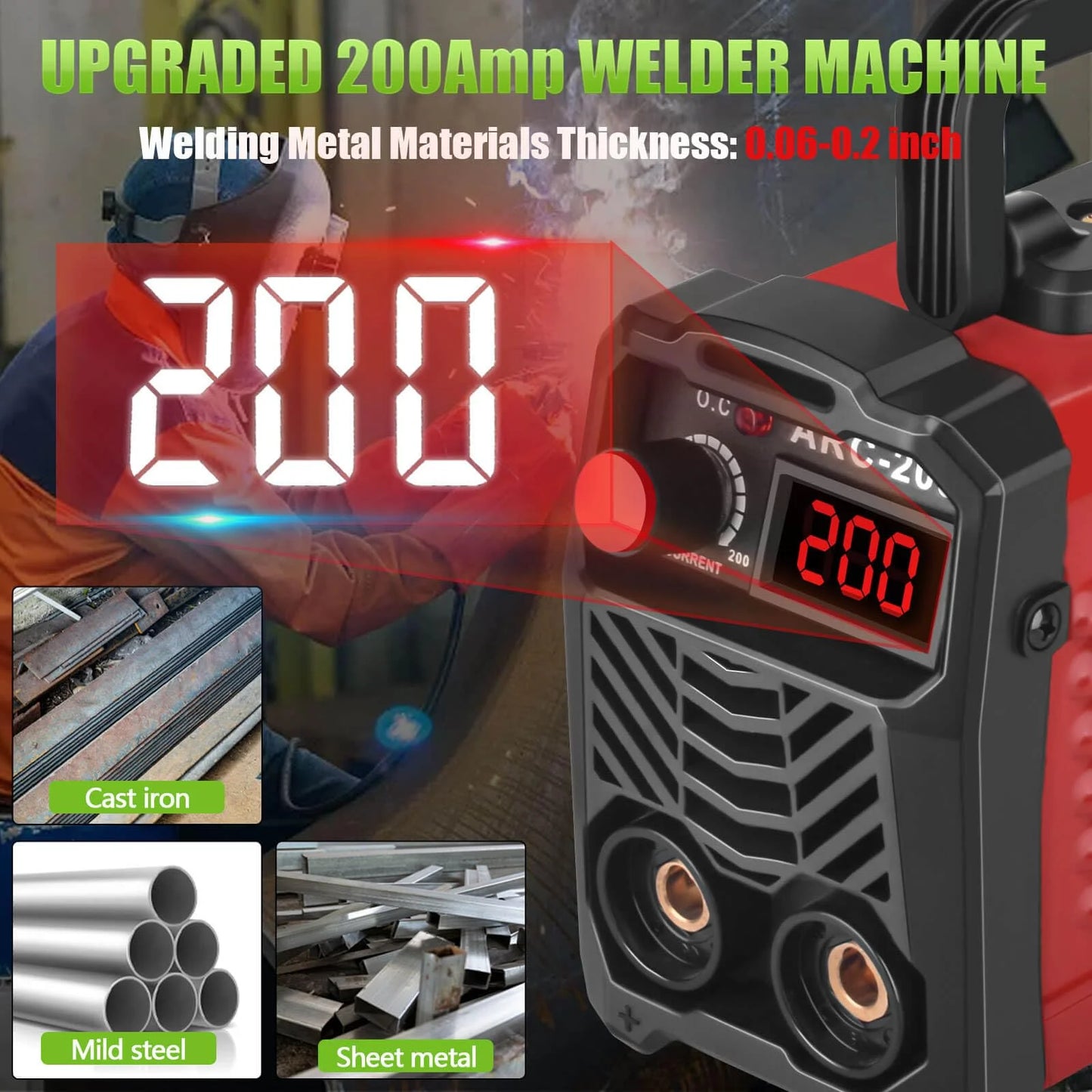 SPBTAR Stick Welder 200Amp 110V ARC Welding Machine, Mini Portable IGBT Inverter Welder Kit w/ 20 Rods, Hot Start, Anti-Stick, Arc Force, for 1/16-1/8" Rod