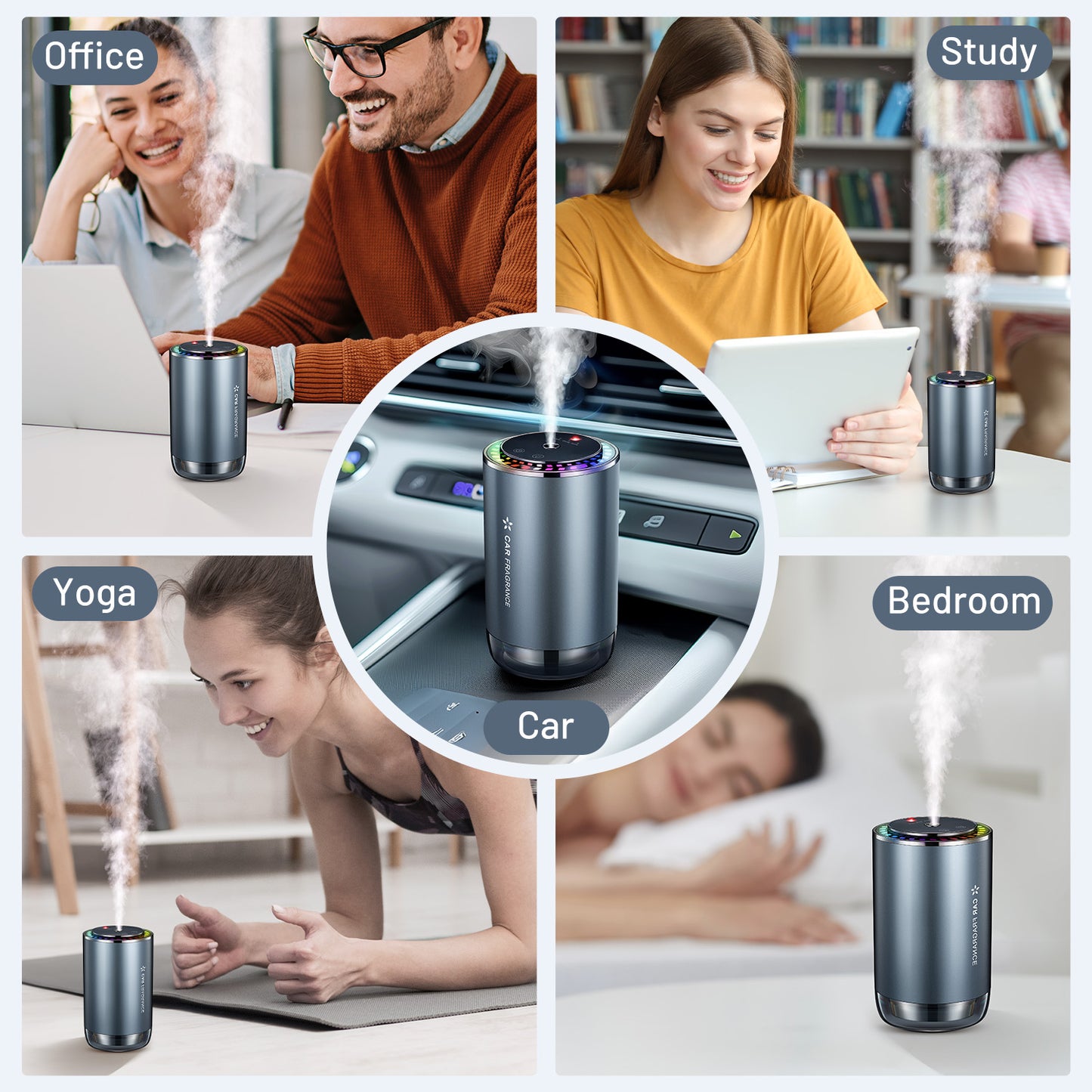 SPBTAR Smart Car Air Freshener Diffuser, Auto On/Off, Music Sync LED & Starry Roof Light, 3 Concentration Modes, USB Charge 50ML Car Diffuse(No Oils)